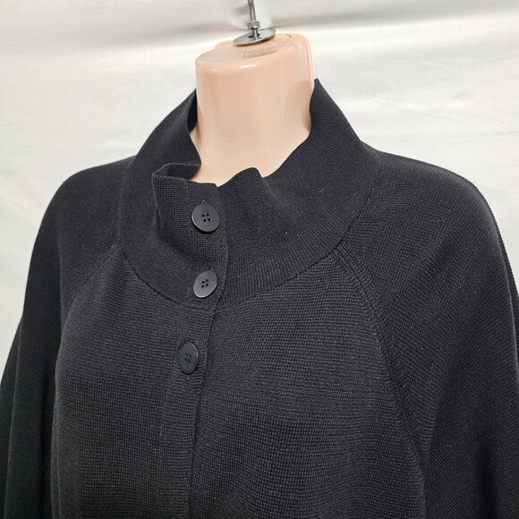 Eileen Fisher Button Up Mock Neck Kimono Jacket Women Size L Black Silk/Cotton - Picture 2 of 13